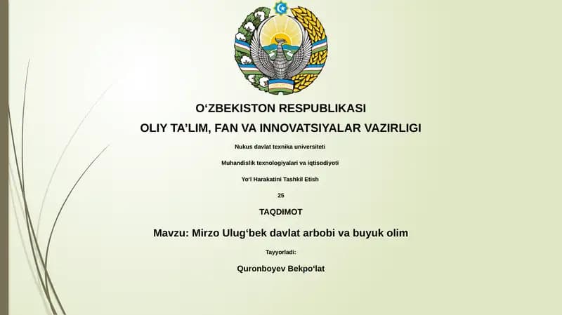 Mirzo Ulugʻbek davlat arbobi va buyuk olim