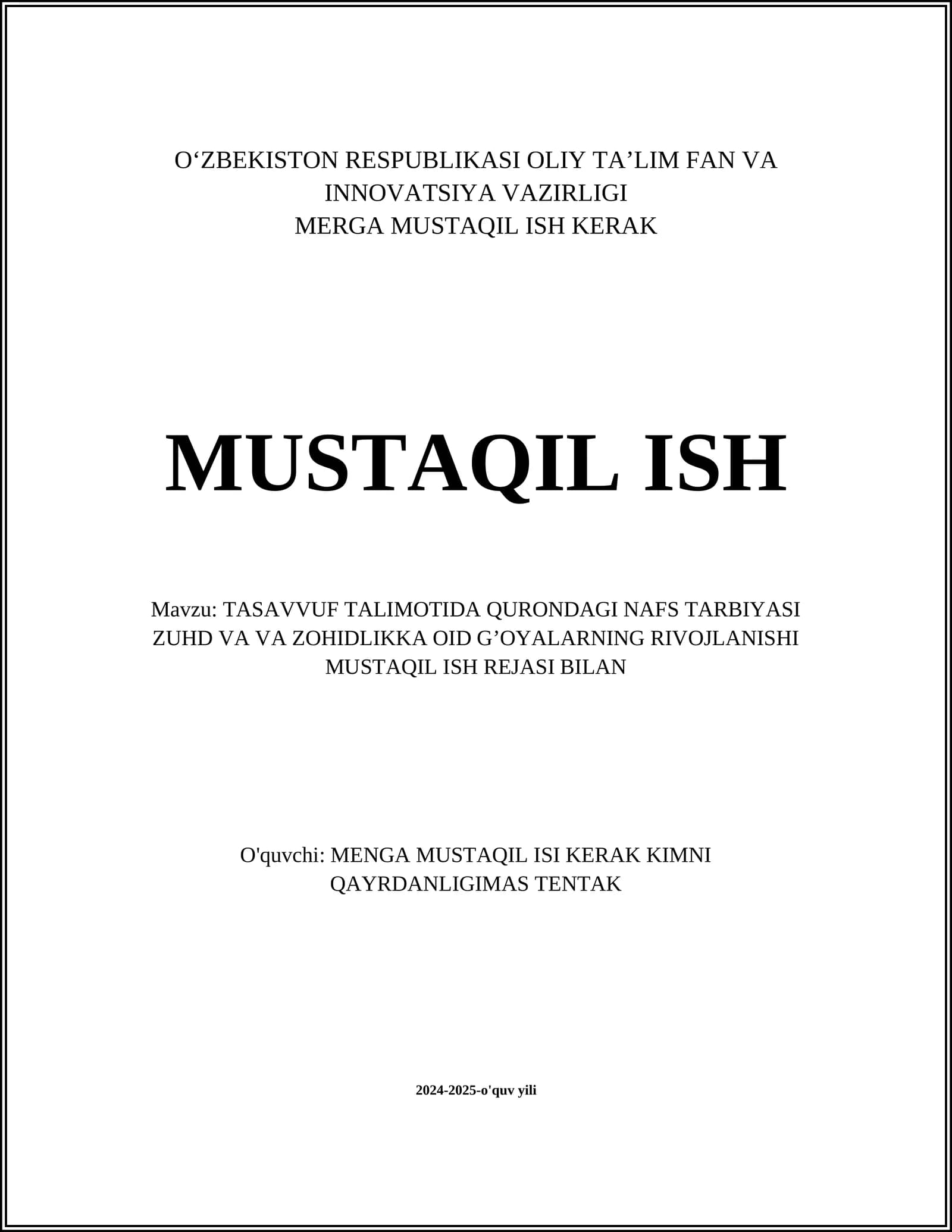 TASAVVUF TALIMOTIDA QURONDAGI NAFS TARBIYASI ZUHD VA VA ZOHIDLIKKA OID G’OYALARNING RIVOJLANISHI