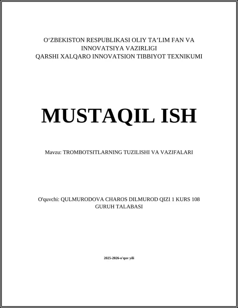 TROMBOTSITLARNING TUZILISHI VA VAZIFALARI
