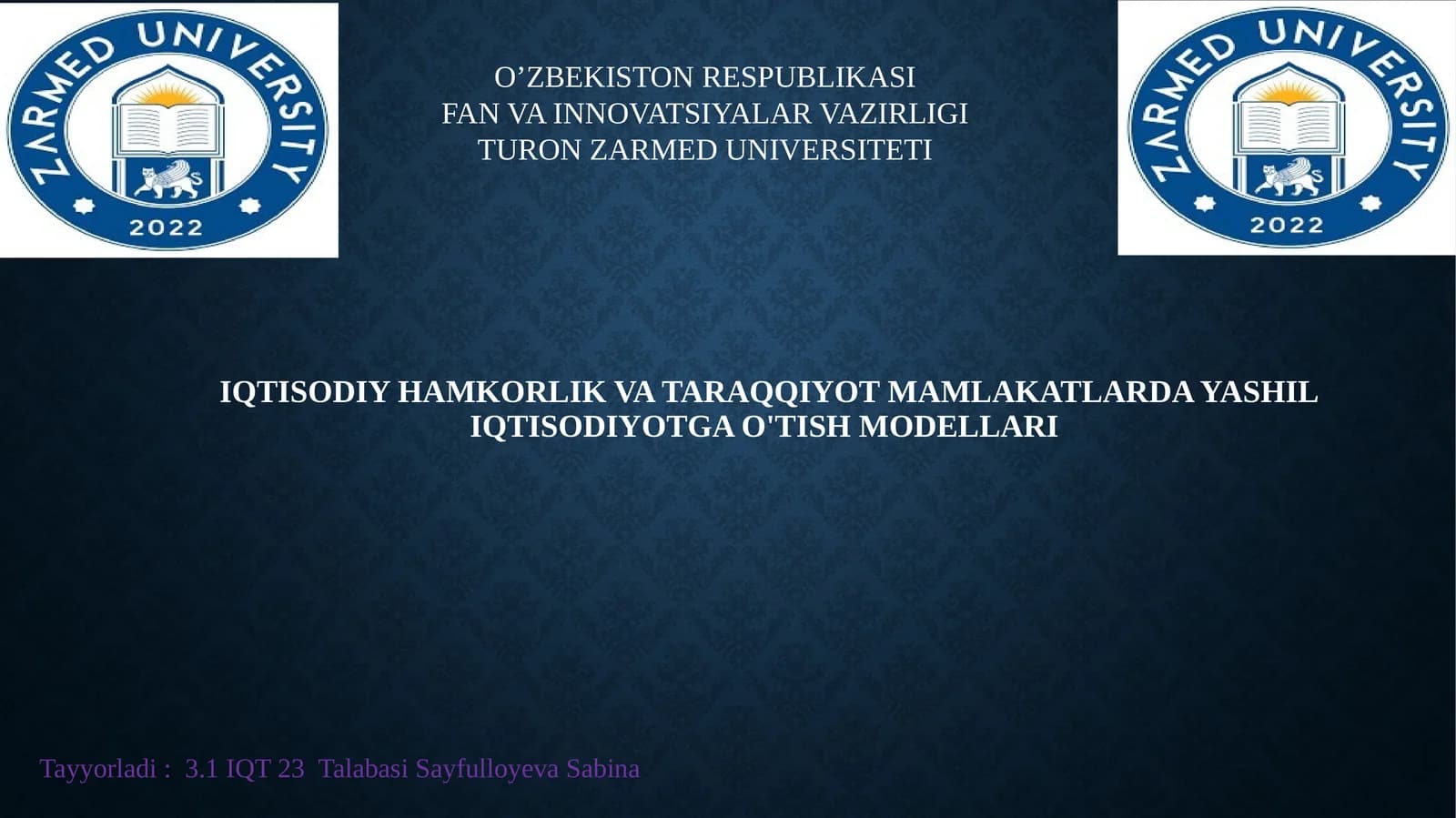 Iqtisodiy hamkorlik va taraqqiyot mamlakatlarda yashil iqtisodiyotga o'tish modellari