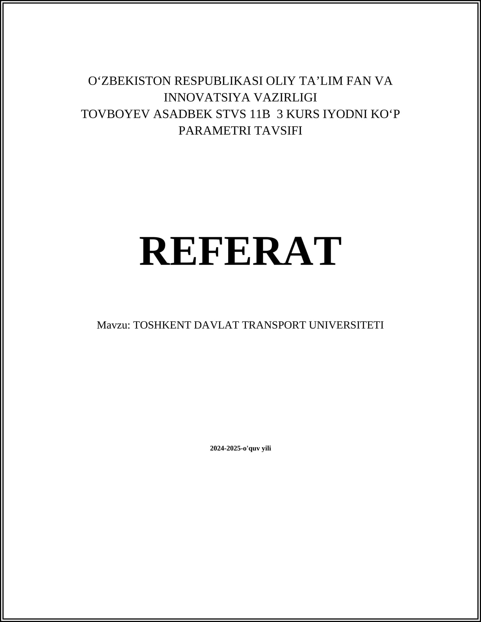 TOSHKENT DAVLAT TRANSPORT UNIVERSITETI