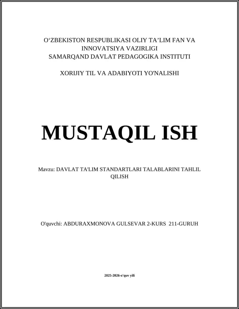 Davlat ta'lim standartlari talablarini tahlil qilish