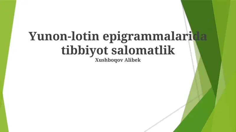 Yunon-lotin epigrammalarida tibbiyot salomatlik