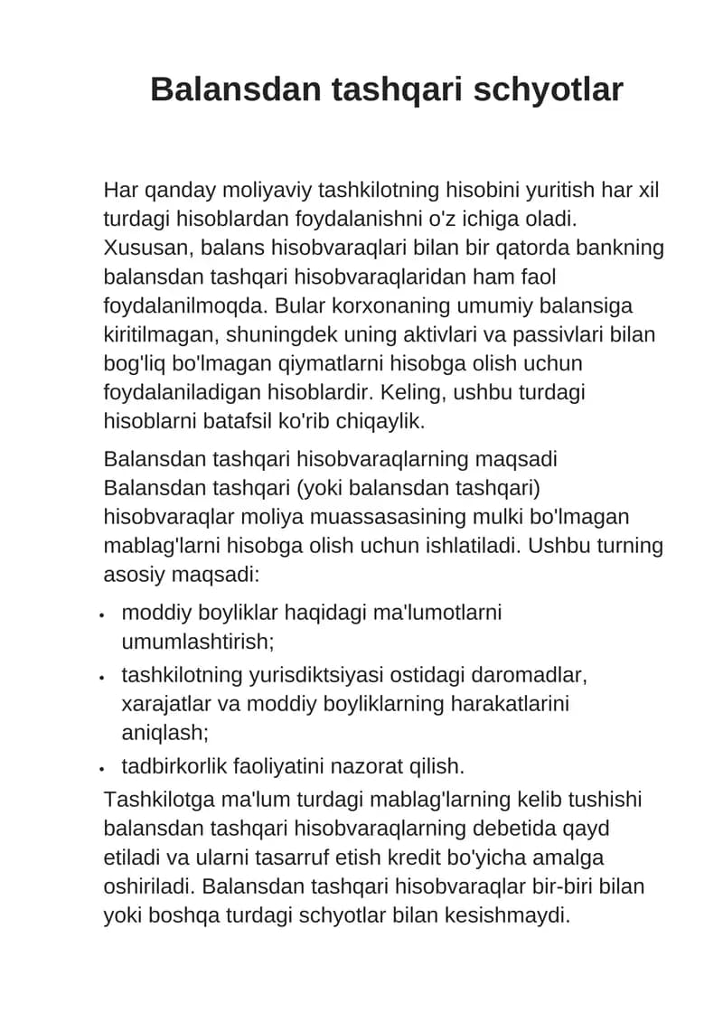 Balansdan tashqari schyotlar
