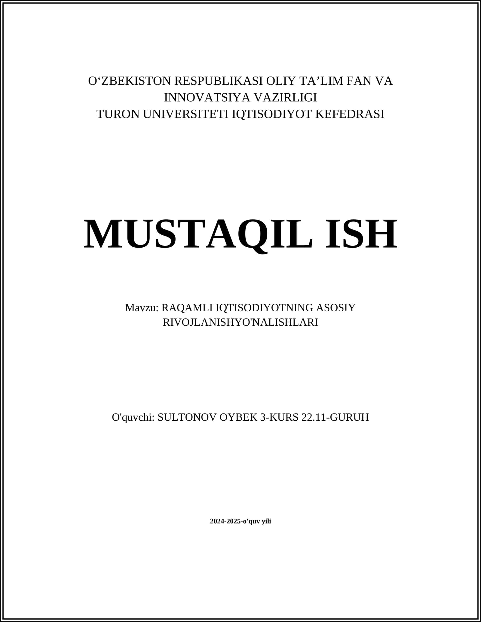Raqamli iqtisodiyotning konseptual asoslari