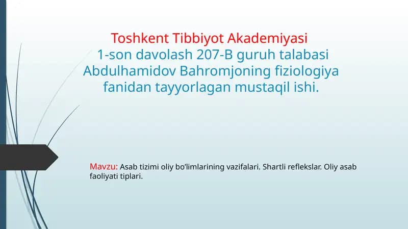 OLIY NERV FAOLIYATI