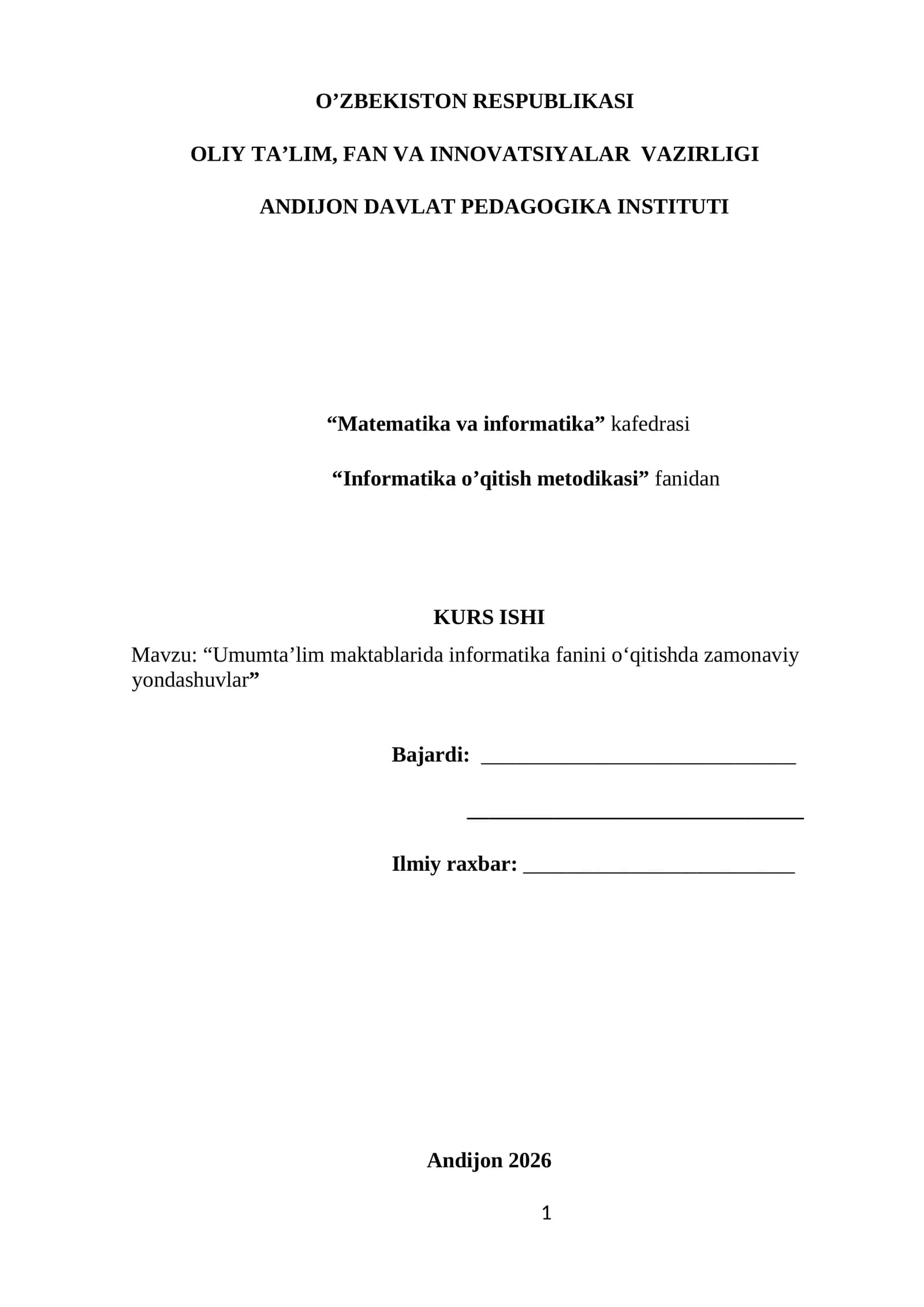 Umumta’lim maktablarida informatika fanini o‘qitishda zamonaviy yondashuvlar