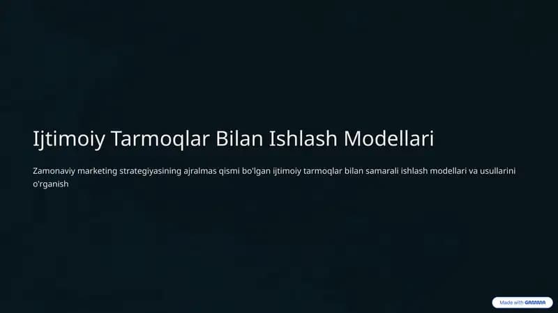 Ijtimoiy Tarmoqlar Bilan Ishlash Modellari