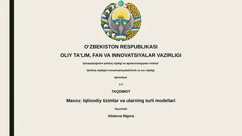 Iqtisodiy tizimlar va ularning turli modellari