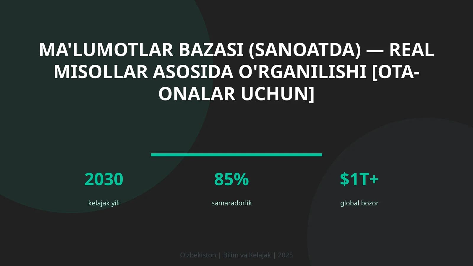 Ma'lumotlar bazasi (sanoatda) — real misollar asosida o'rganilishi [ota-onalar uchun]
