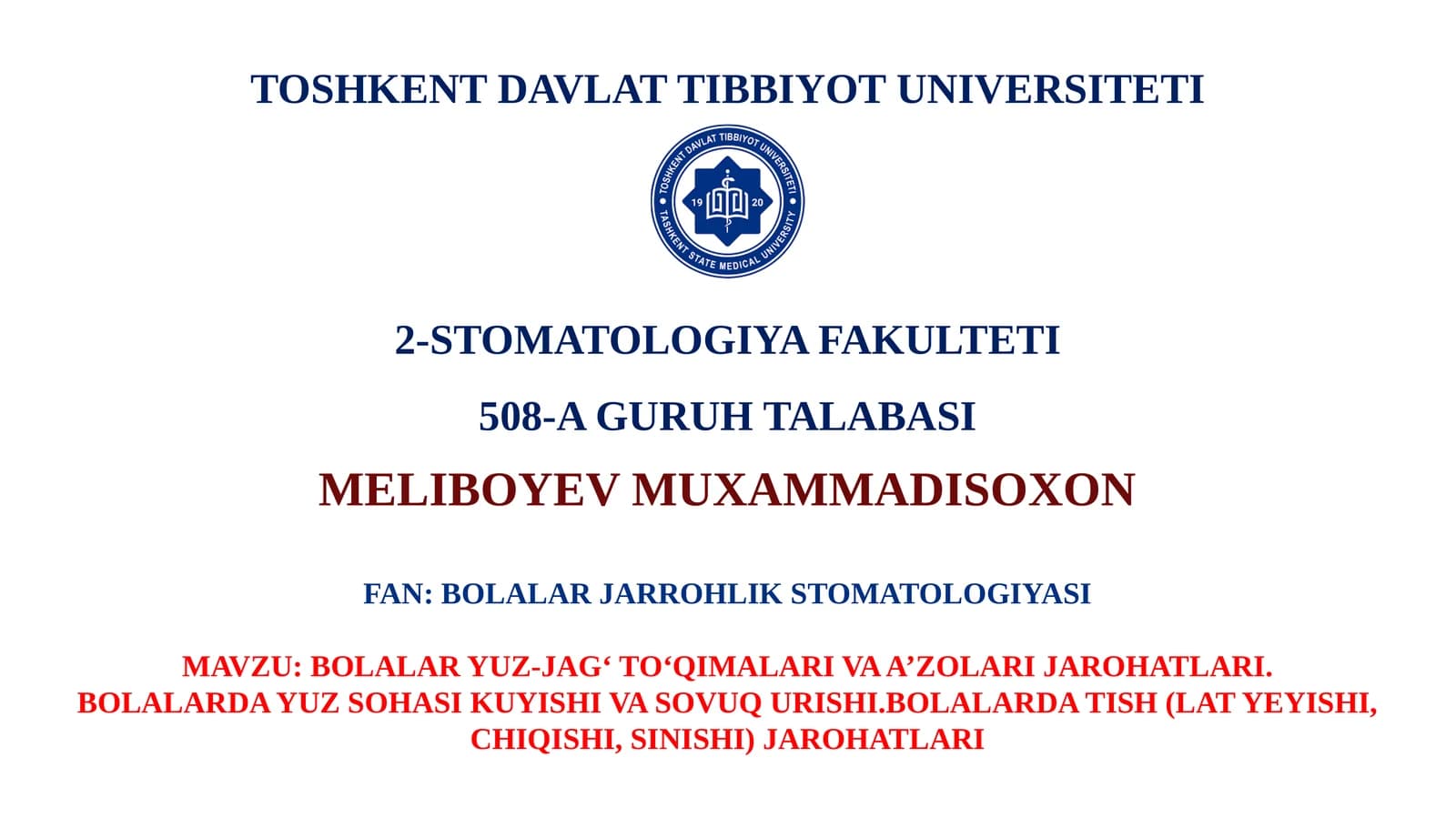Bolalar Yuz-Jag‘ To‘qimalari va A’zolari Jarohatlari
