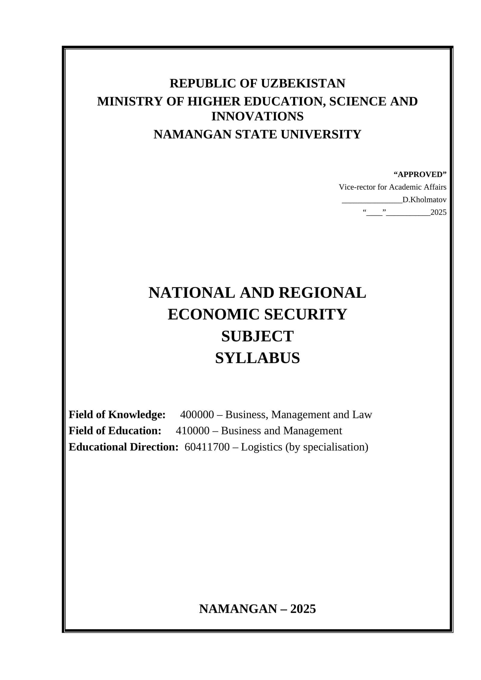 National and Regional Economic Security