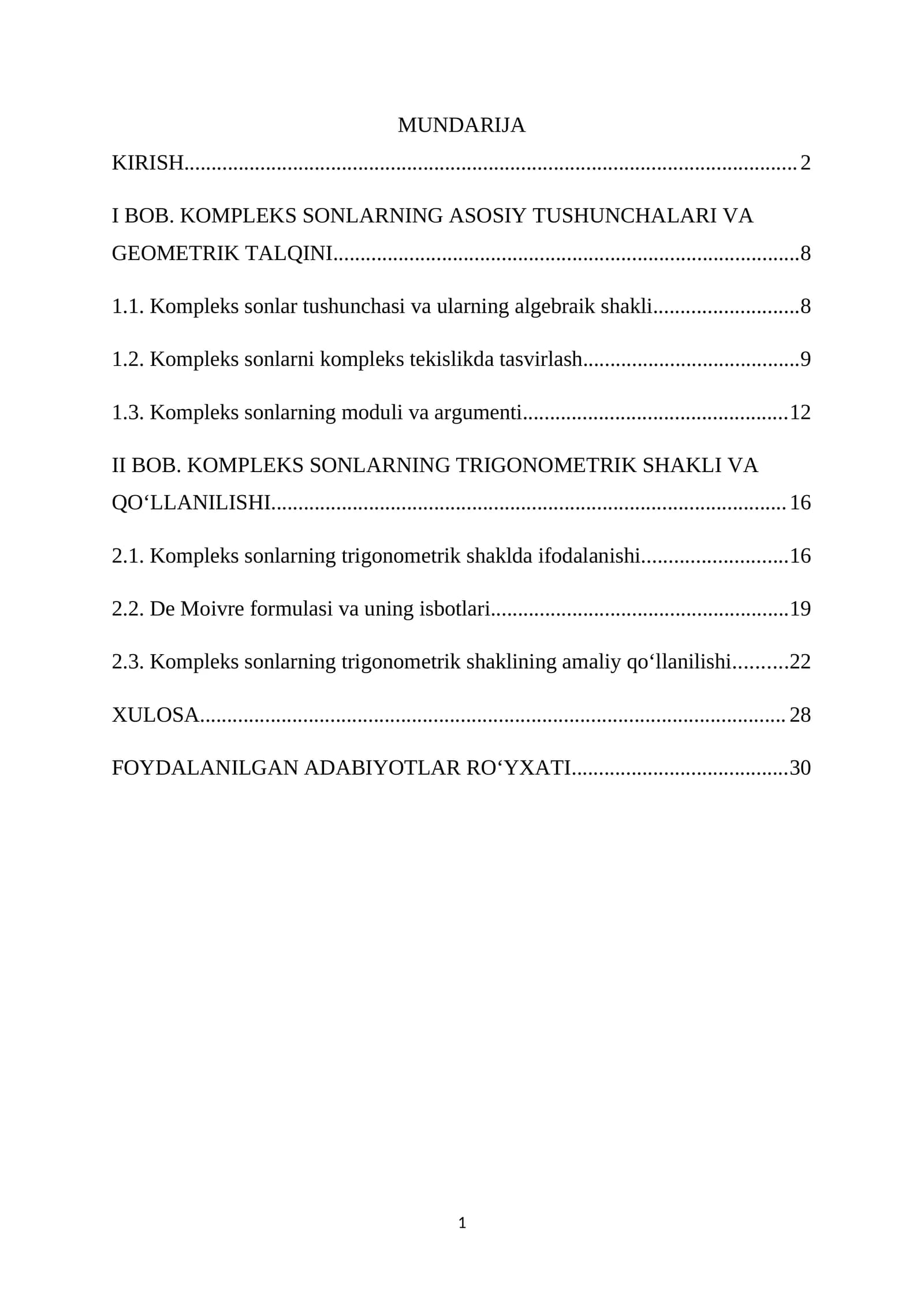 KOMPLEKS SONLARNING ASOSIY TUSHUNCHALARI VA GEOMETRIK TALQINI