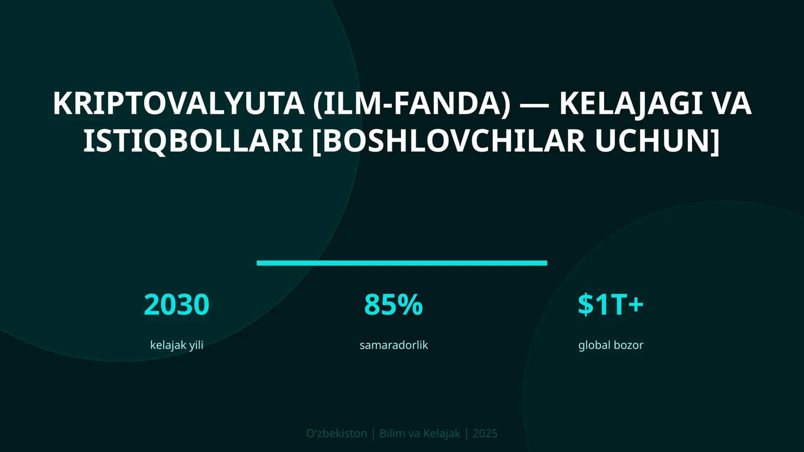 KRIPTOVALYUTA (ILM-FANDA) — KELAJAGI VA ISTIQBOLLARI [BOSHLOVCHILAR UCHUN]