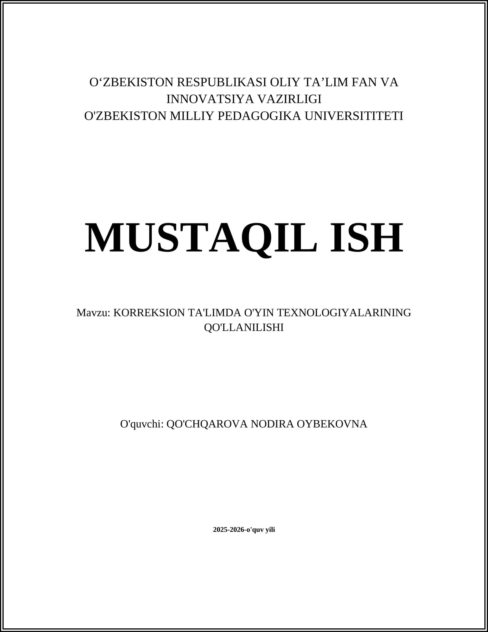 O'yin Texnologiyalari Korreksion Ta'limda