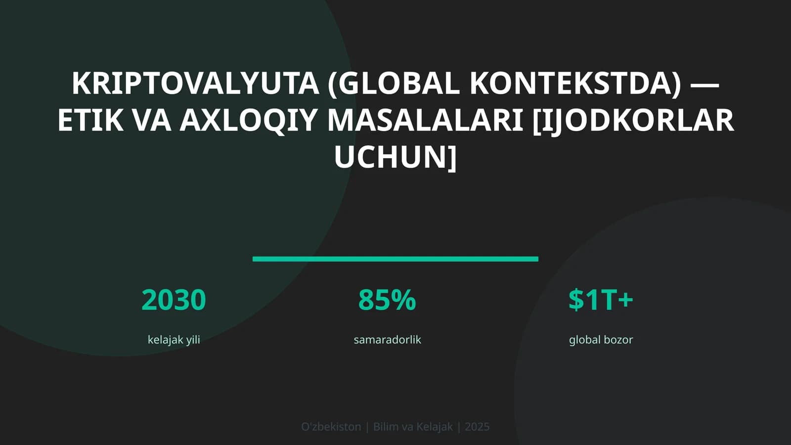 Kriptovalyuta (global kontekstda) — etik va axloqiy masalalari [ijodkorlar uchun]