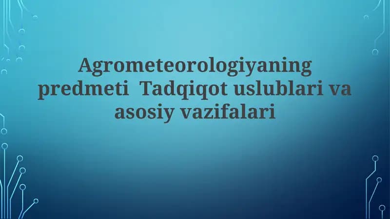 Agrometeorologiya Tadqiqotlari