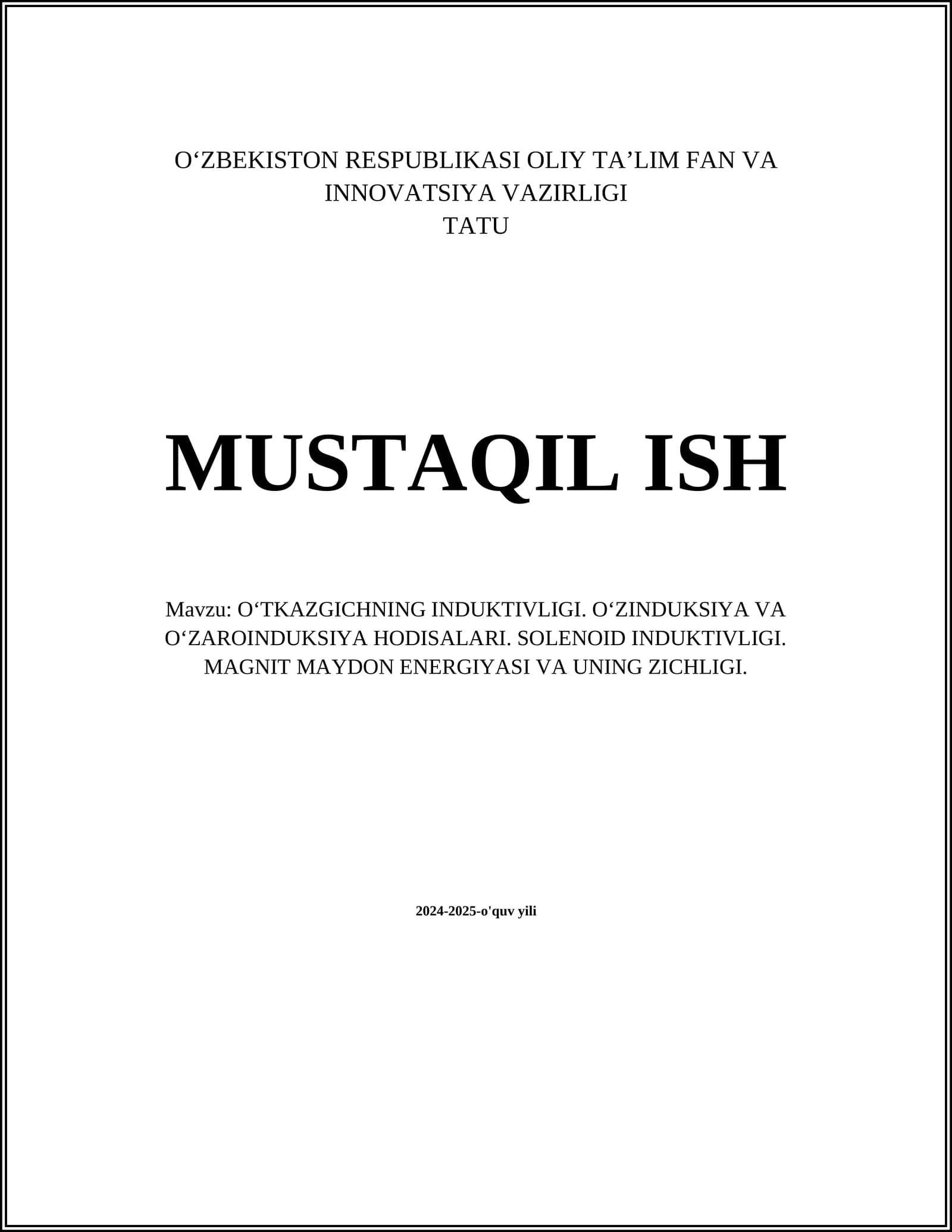 O‘tkazgichning induktivligi tushunchasi