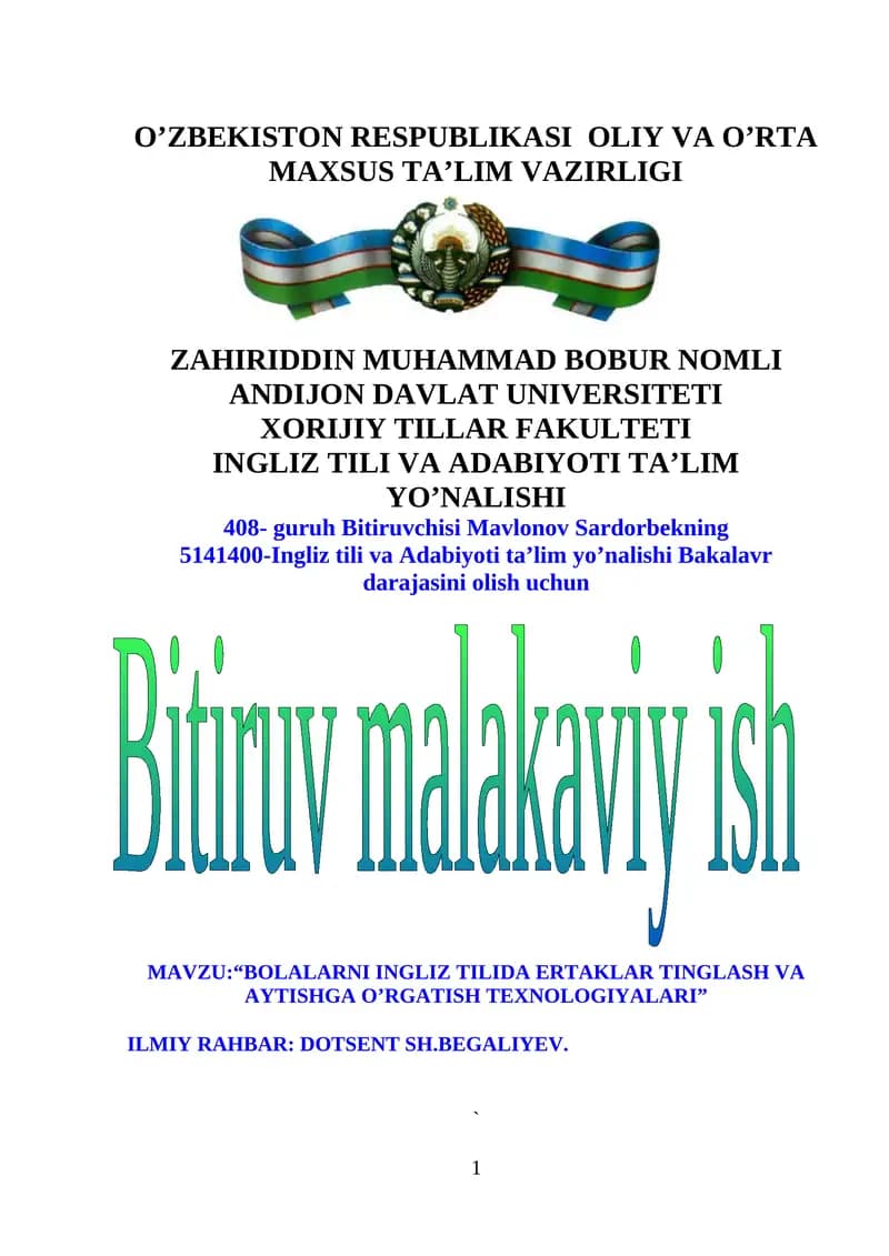 BOLALARNI INGLIZ TILIDA ERTAKLAR TINGLASH VA AYTISHGA O’RGATISH TEXNOLOGIYALARI