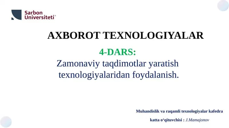 Zamonaviy Taqdimotlar Yaratish Texnologiyalari