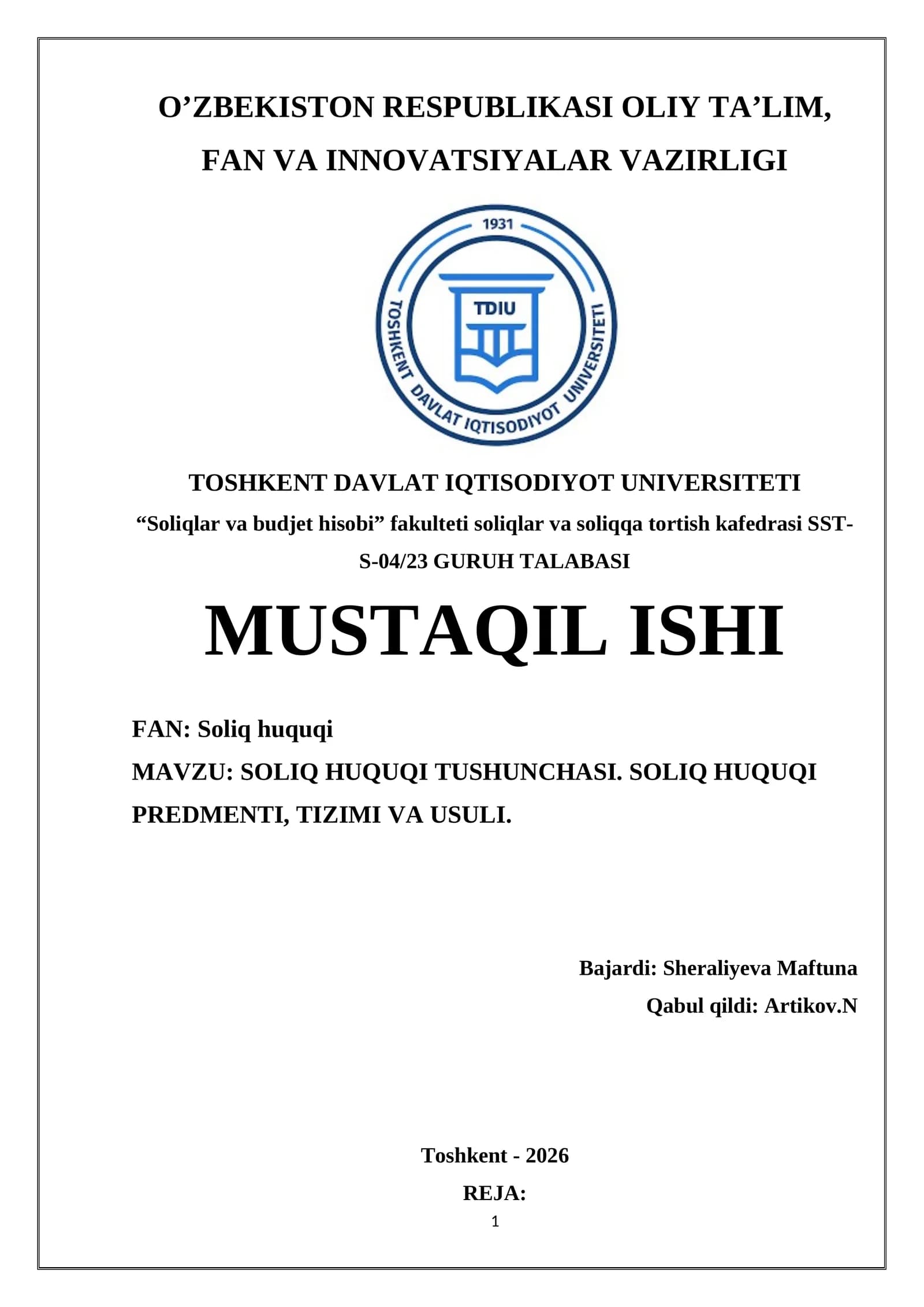 SOLIQ HUQUQI TUSHUNCHASI