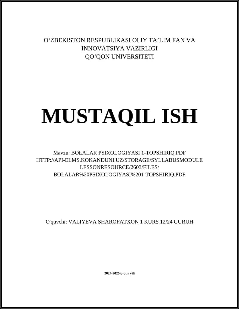 BOLALAR PSIXOLOGIYASI 1-TOPSHIRIQ.PDF