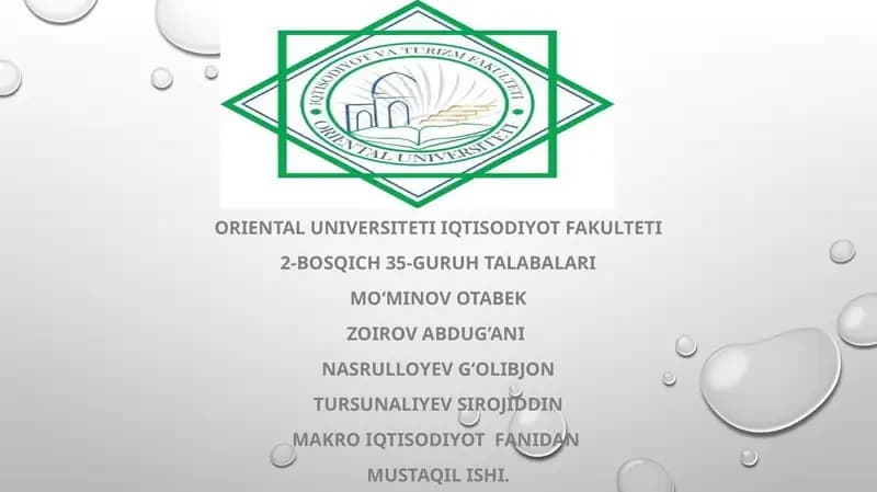 MAKRO IQTISODIYOT fanidan MUSTAQIL ISHI