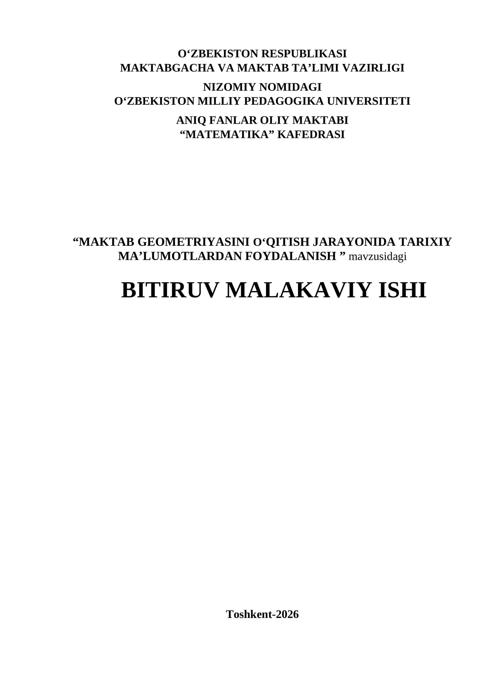 “MАKTАB GЕОMЕTRIYАSINI OʻQITISHʼʼ BMI
