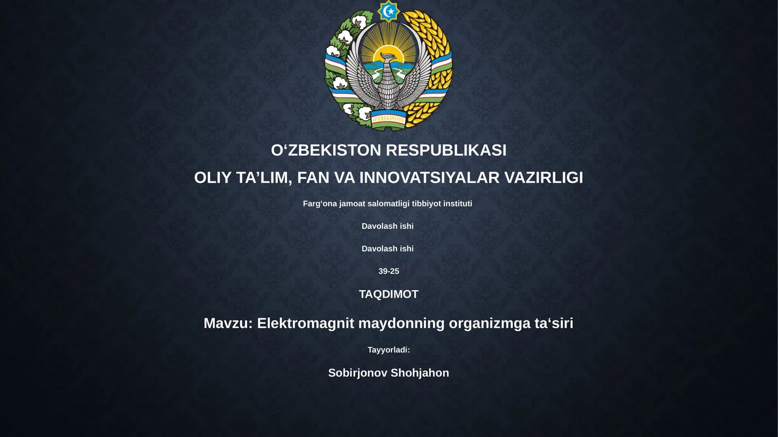 Elektromagnit maydonning organizmga ta‘siri