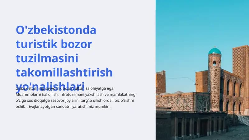 Turistik bozor tuzilmasini takomillashtirish yo'nalishlari