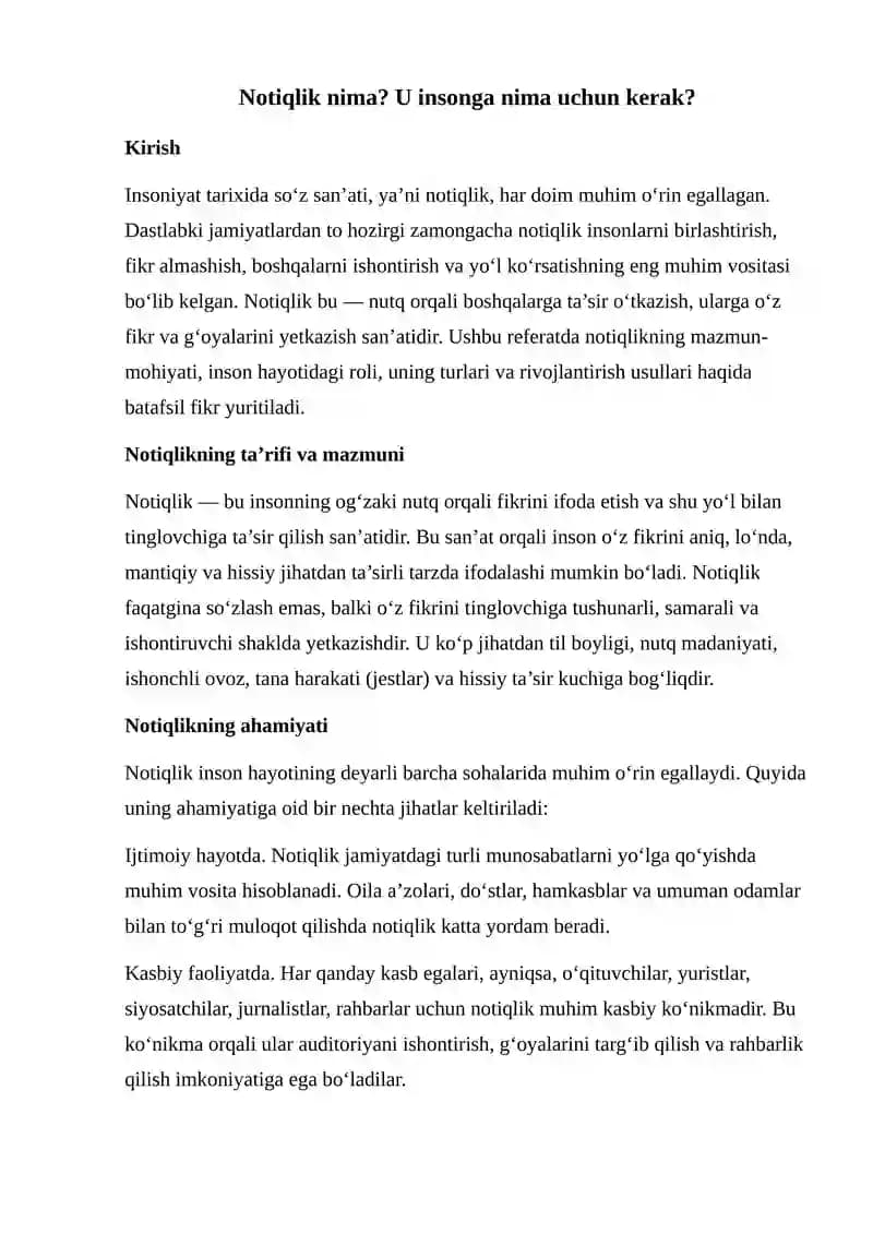Notiqlikning ahamiyati