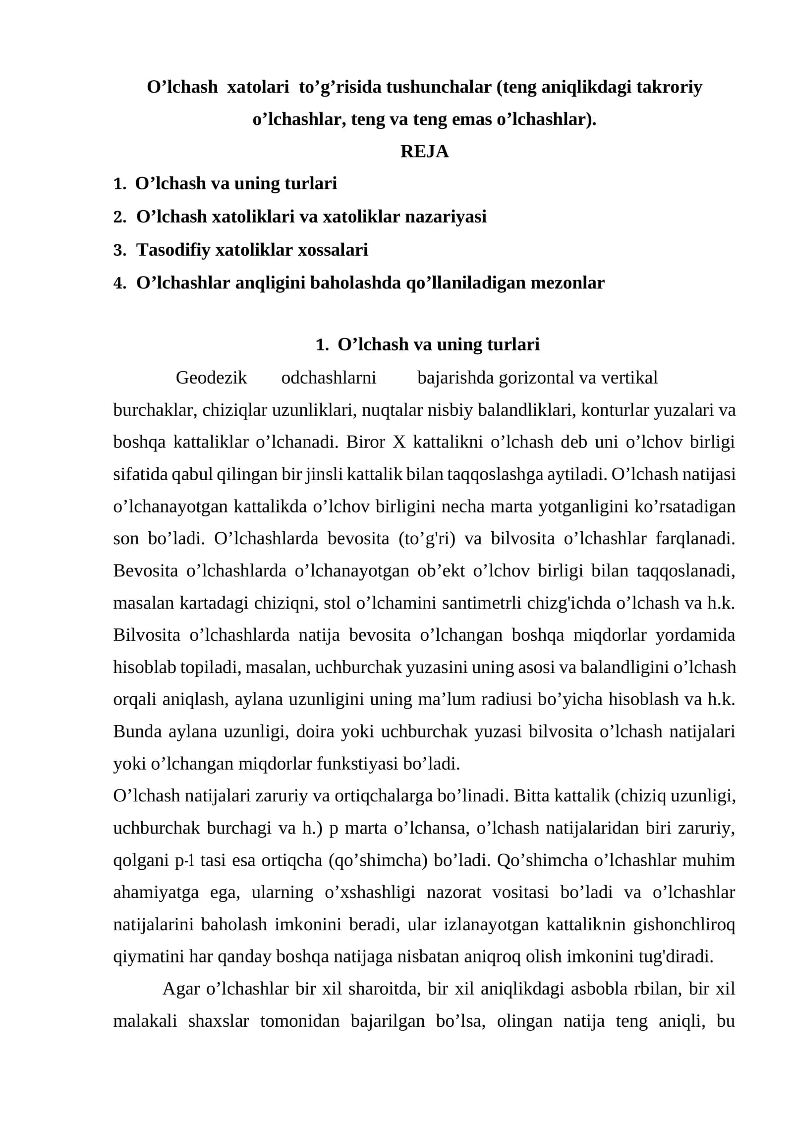 O’lchash va uning turlari
