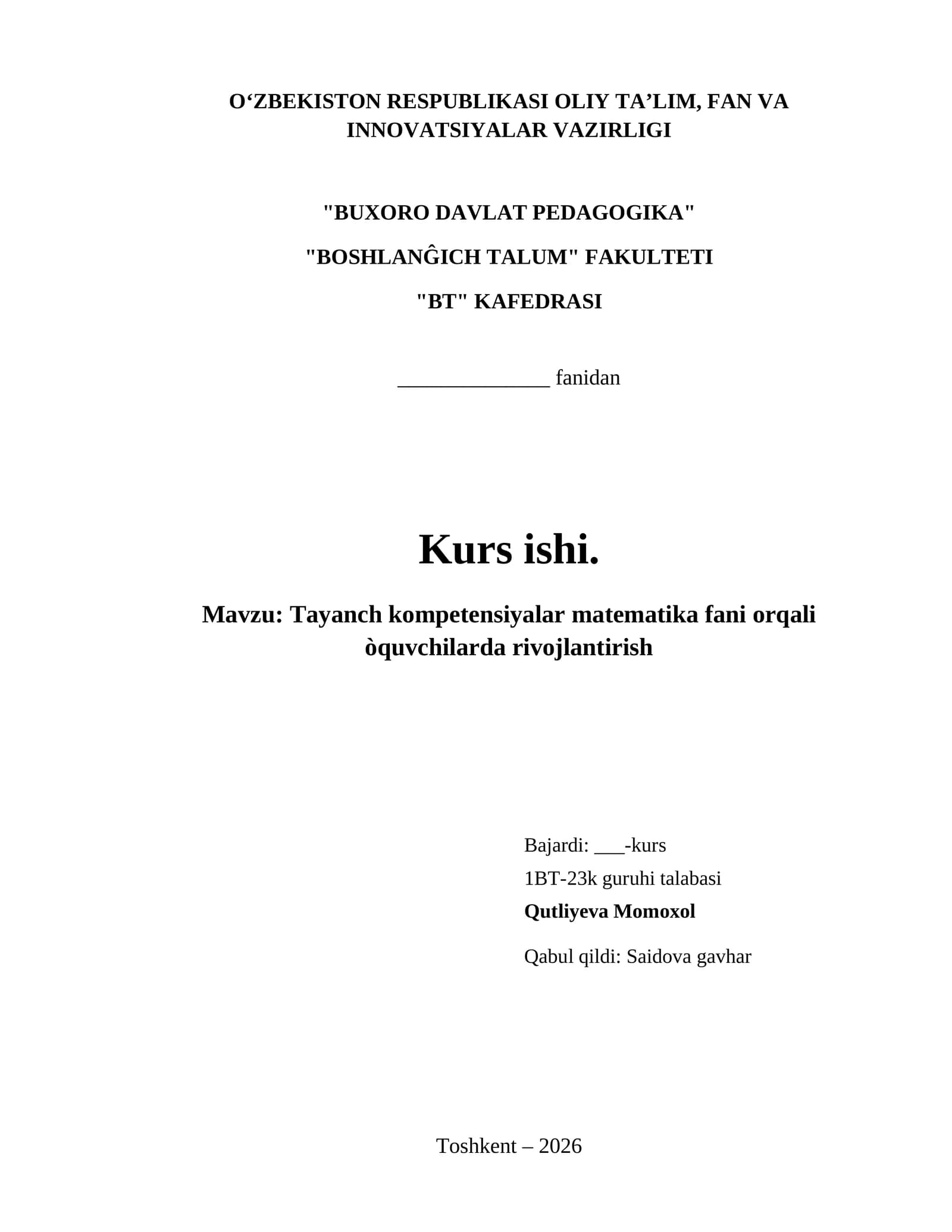 Tayanch kompetensiyalar matematika fani orqali òquvchilarda rivojlantirish