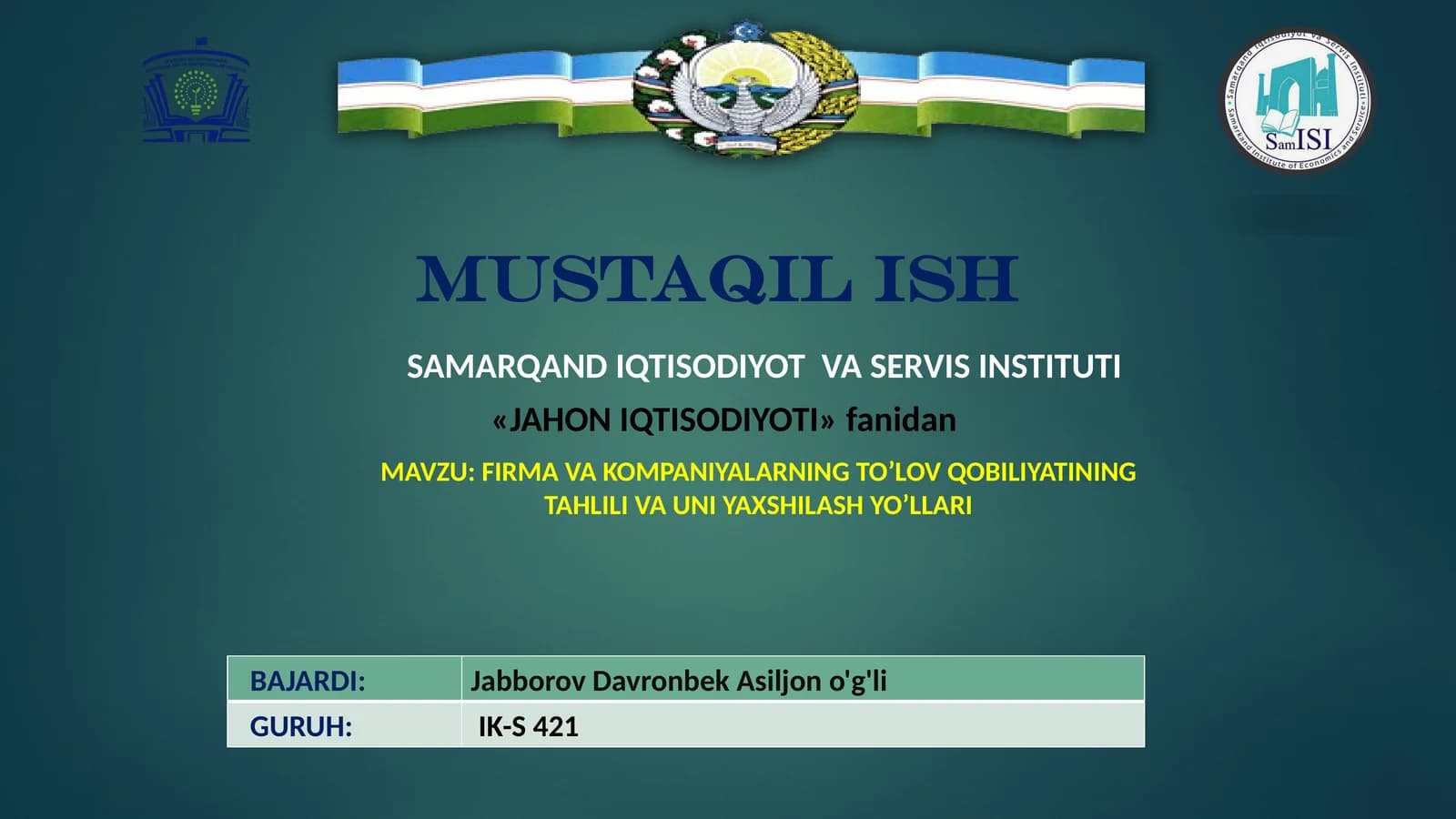 Firma va kompaniyalarning to’lov qobiliyatining tahlili