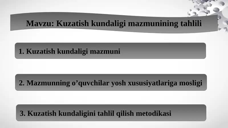 Kuzatish kundaligi mazmuni