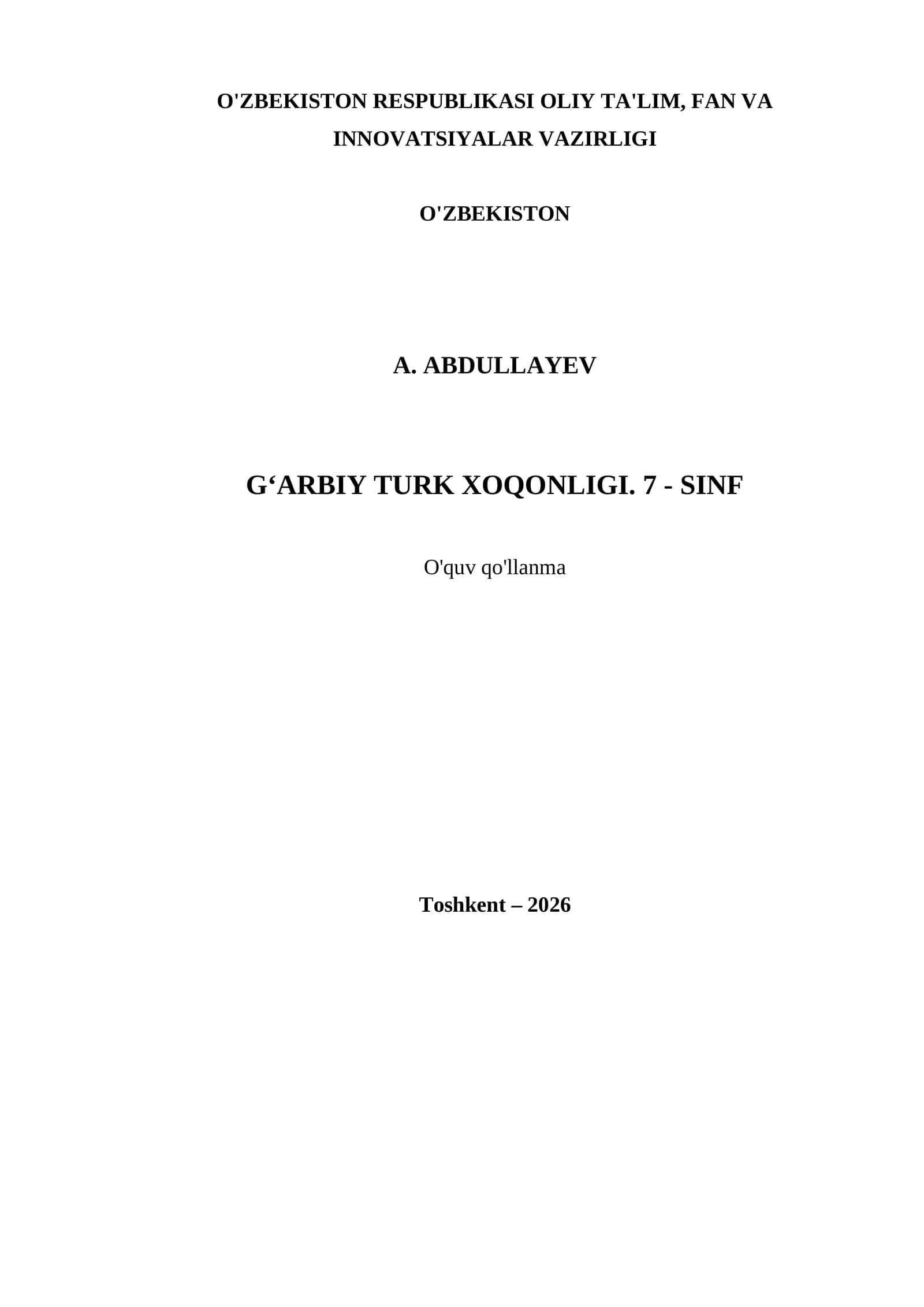 G‘ARBIY TURK XOQONLIGI. 7 - SINF