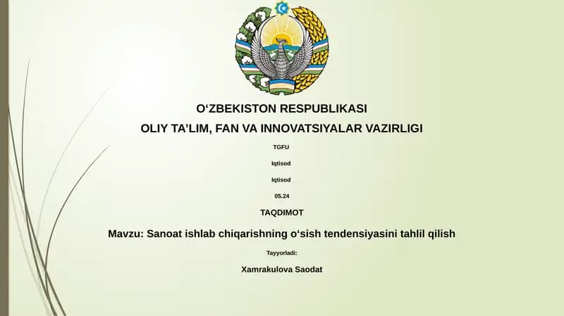 Sanoat ishlab chiqarishning oʻsish tendensiyasini tahlil qilish