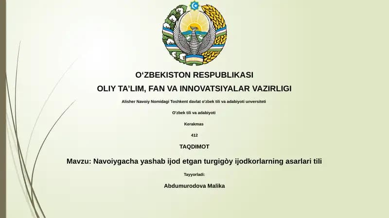 Navoiygacha yashab ijod etgan turgigòy ijodkorlarning asarlari tili