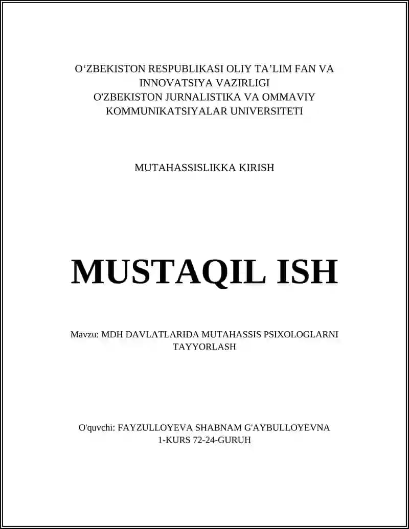 MDH Davlatlarida Mutahassis Psixologlarni Tayyorlash