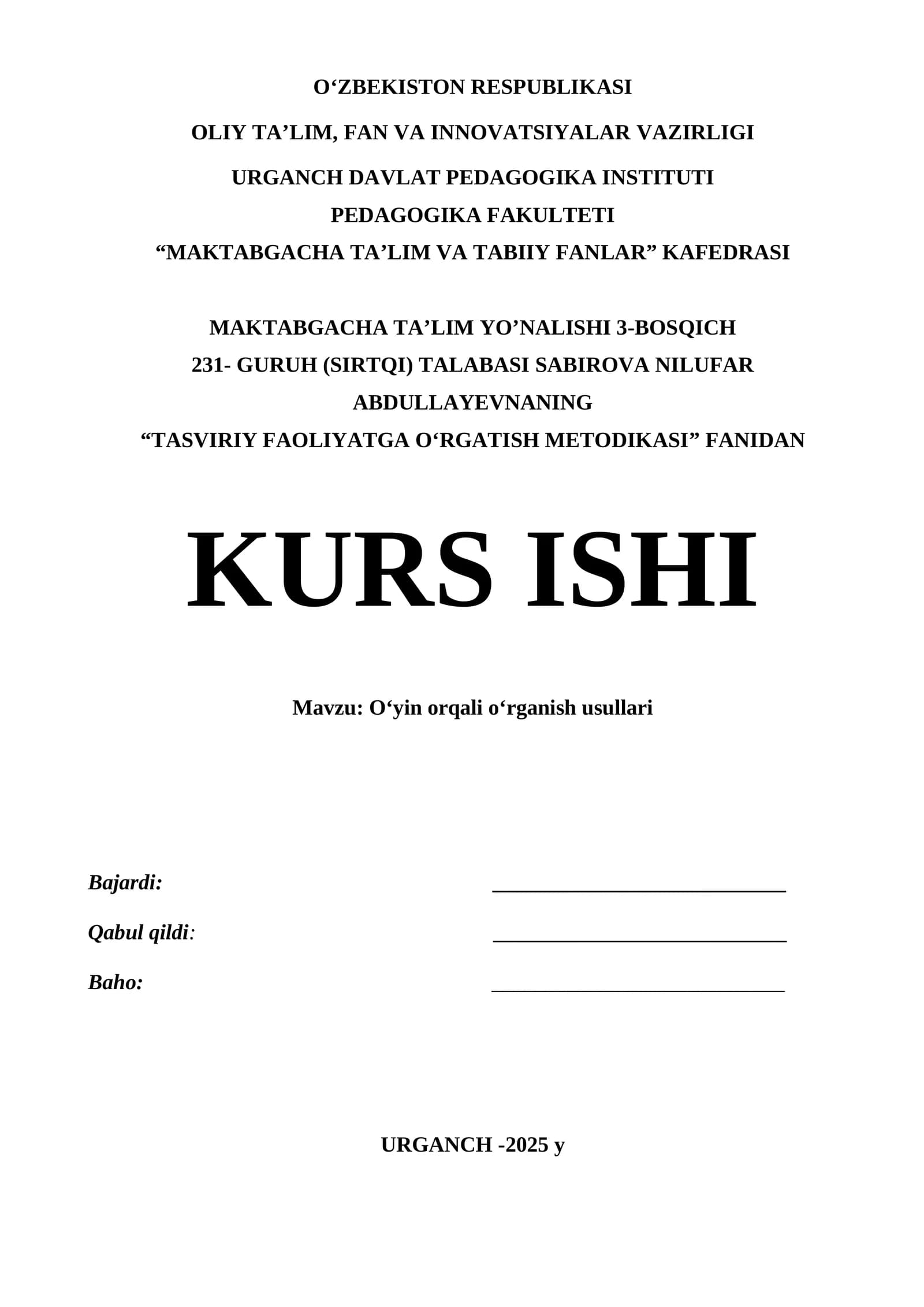 O‘yin orqali o‘rganish usullari