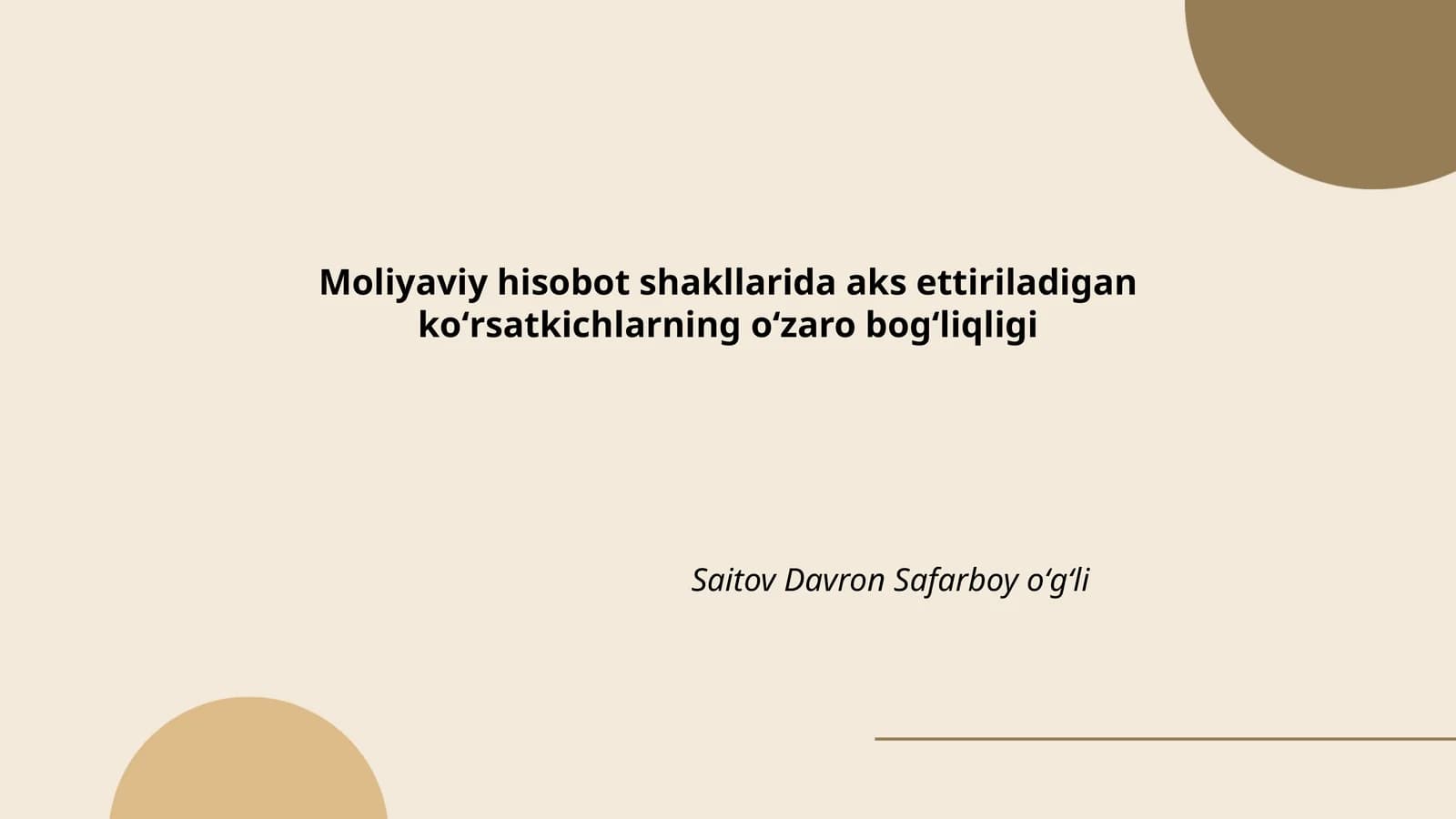 Moliyaviy hisobot shakllarida aks ettiriladigan koʻrsatkichlarning oʻzaro bogʻliqligi