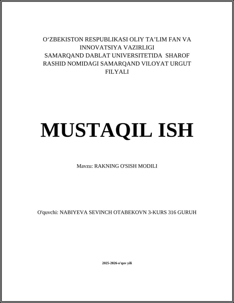 RAKNING O'SISH MODILI
