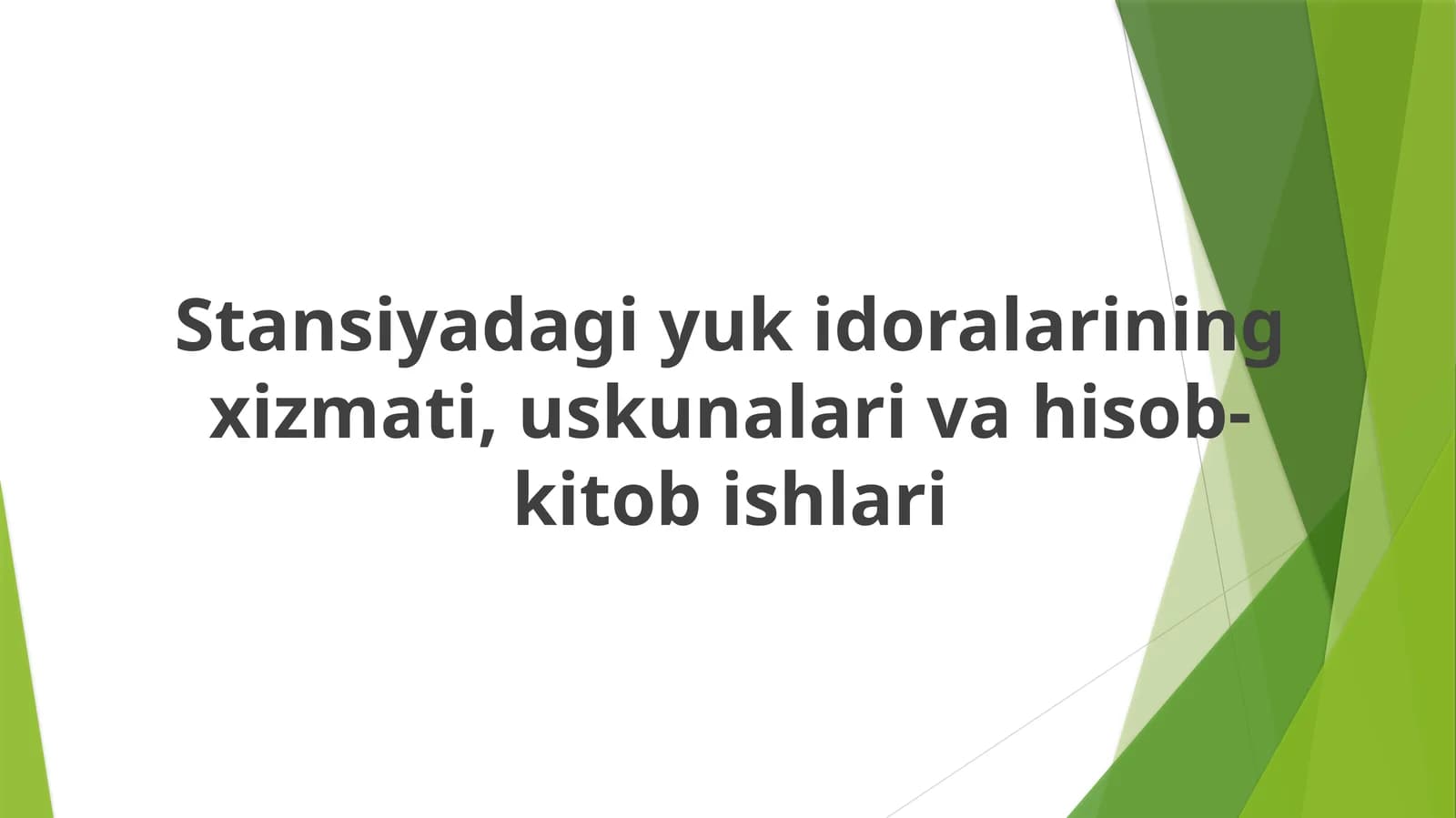 Stansiyadagi yuk idoralarining xizmati, uskunalari va hisob-kitob ishlari