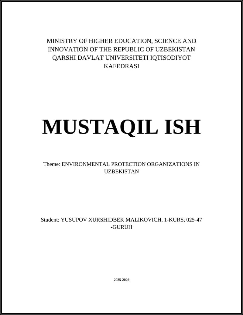Ministry of Ecology of the Republic of Uzbekistan: Structure and Functions