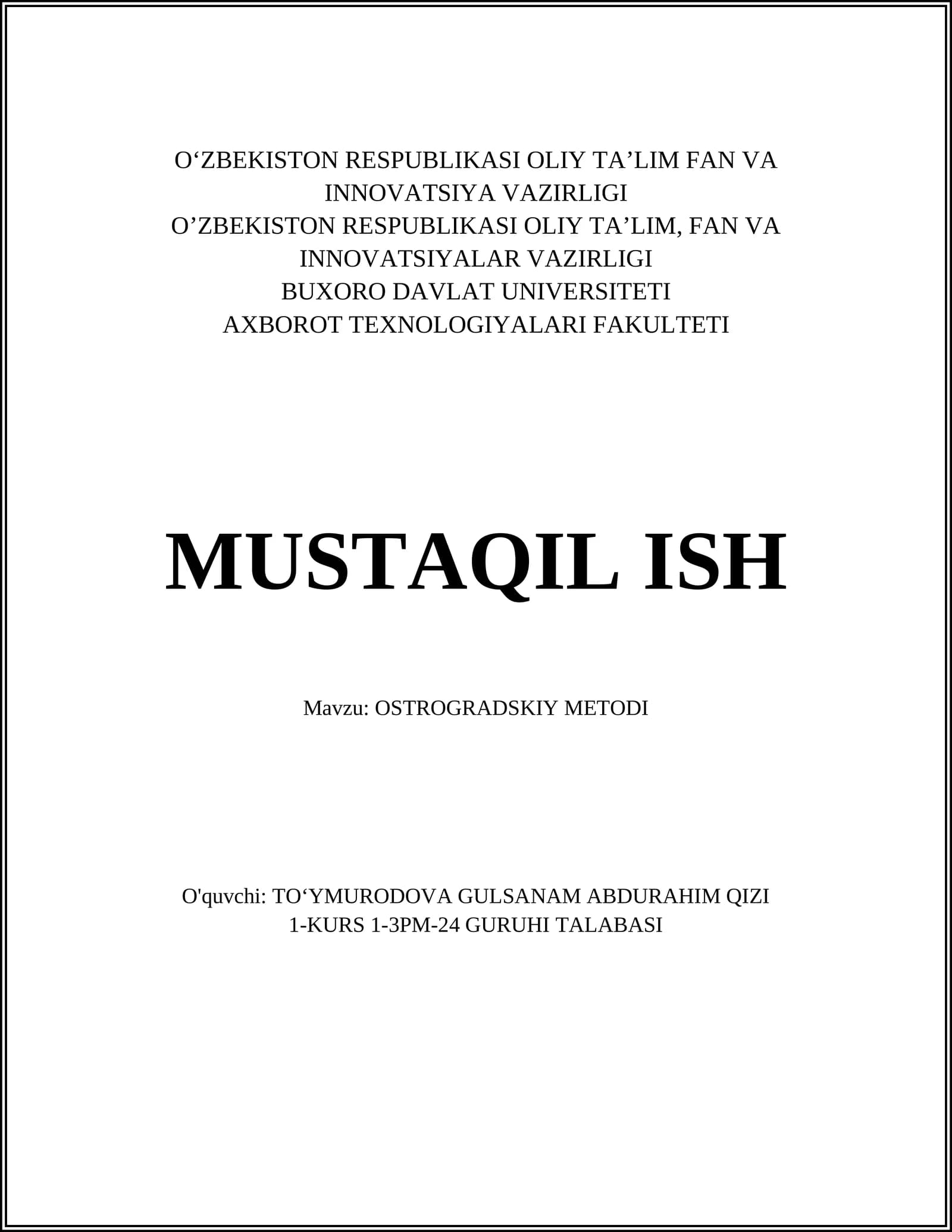 OSTROGRADSKIY METODI