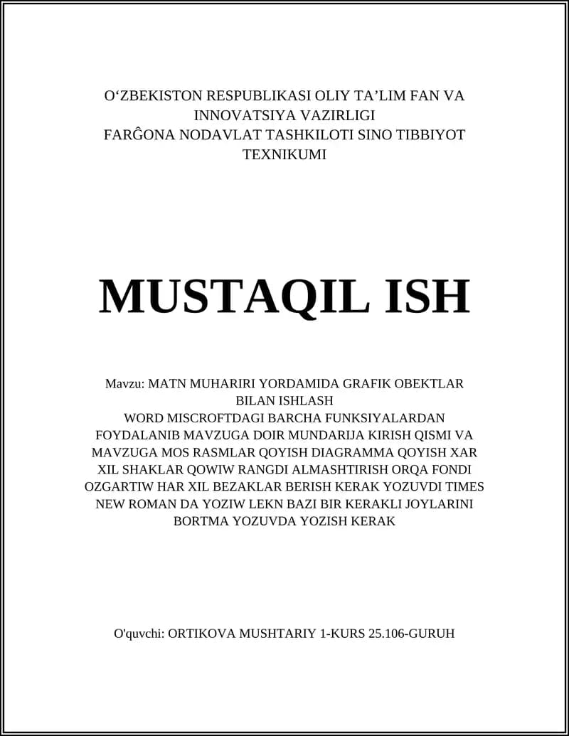 MATN MUHARIRI YORDAMIDA GRAFIK OBEKTLAR BILAN ISHLASH
