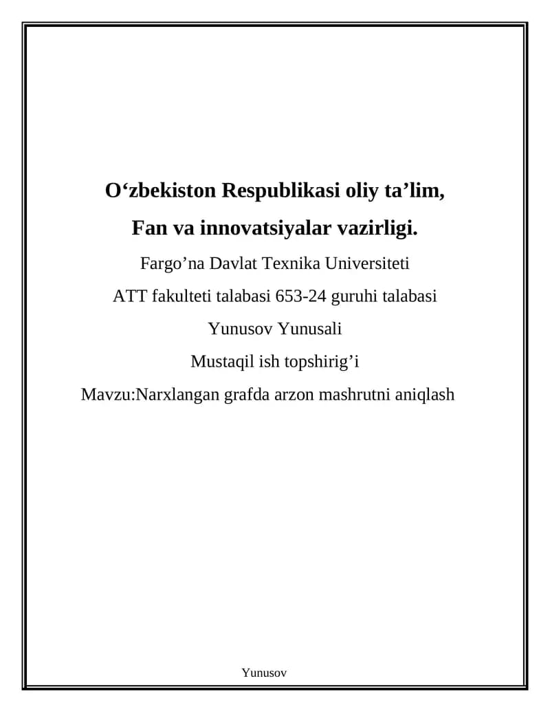 Narxlangan grafda arzon mashrutni aniqlash