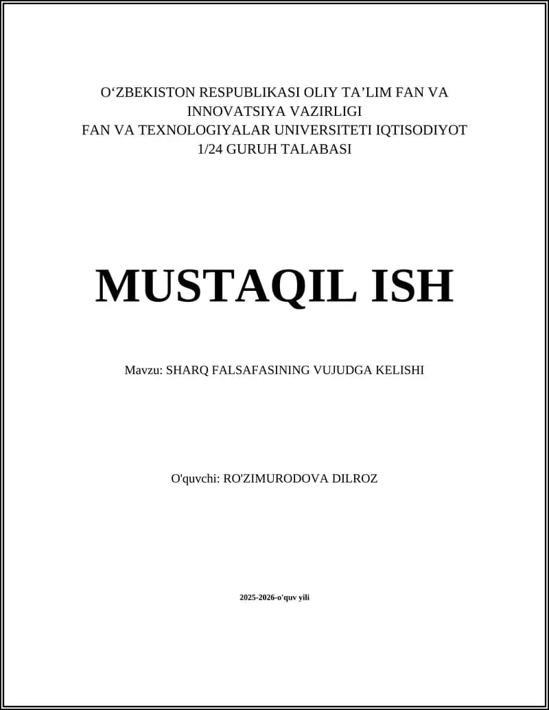 SHARQ FALSAFASINING VUJUDGA KELISHI