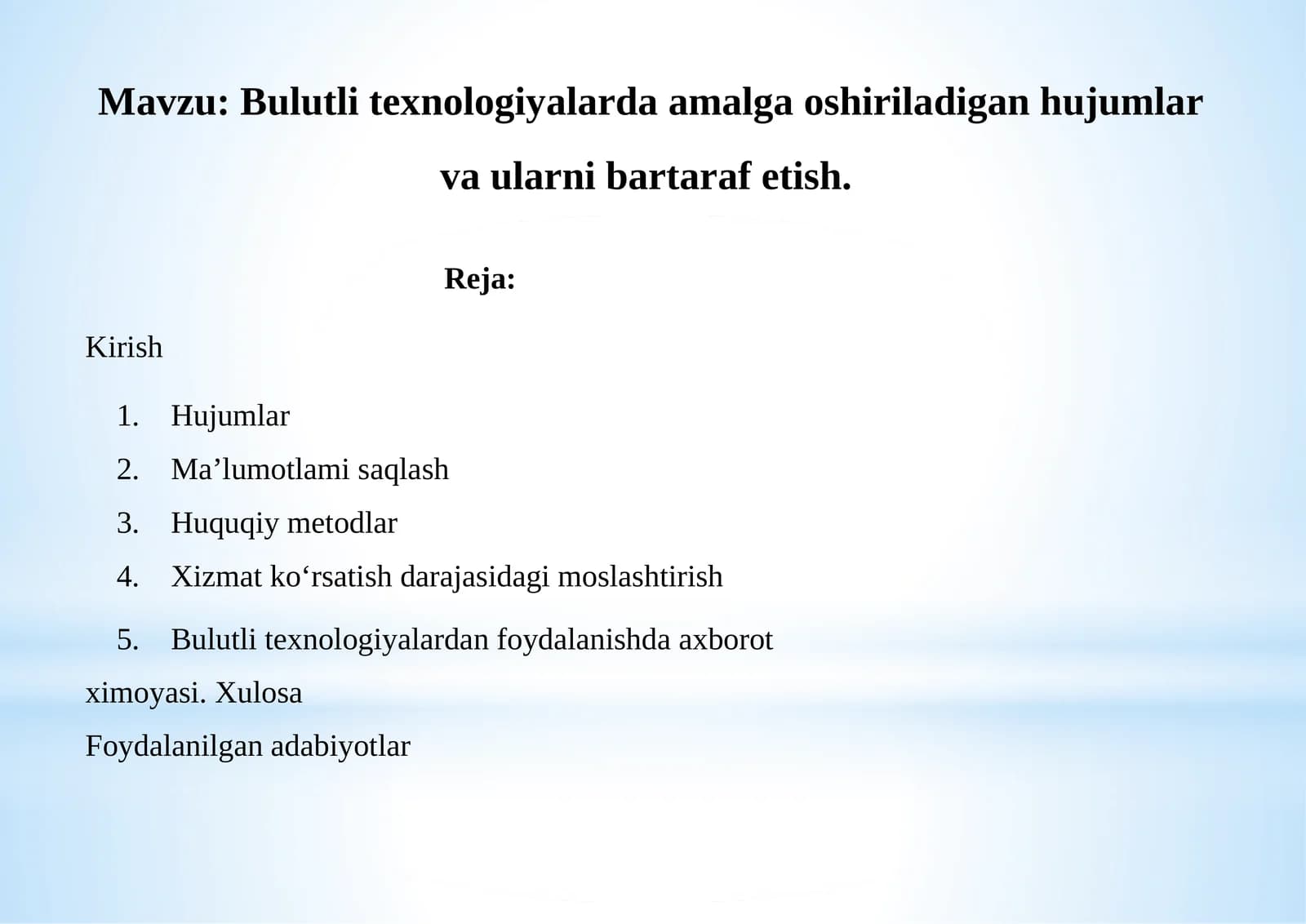 Bulutli texnologiyalarda amalga oshiriladigan hujumlar va ularni bartaraf etish