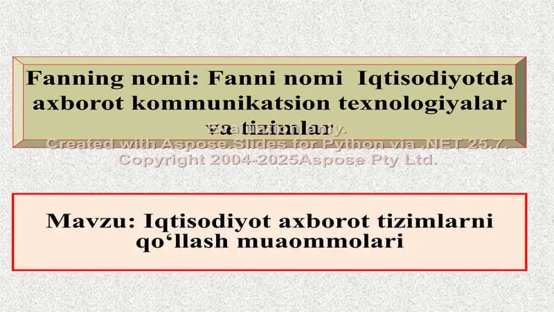 Iqtisodiyot axborot tizimlarni qoʻllash muaommolari